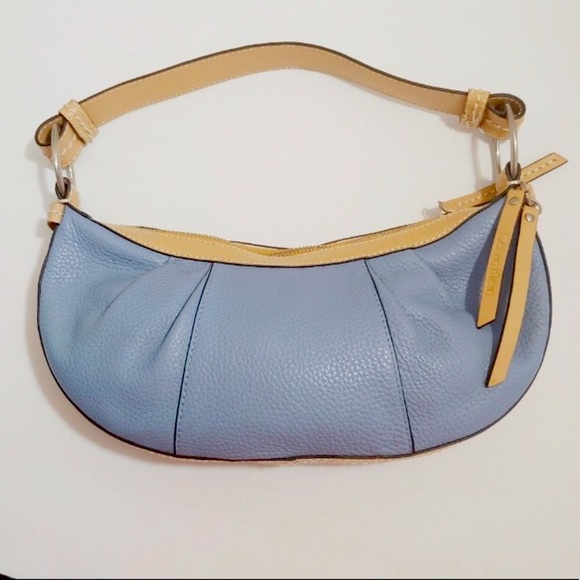 Calvin Klein Handbags - “CALVIN KLEIN” BLUE PEBBLE LEATHER BAGUETTE SHAPED HANDBAG EUC